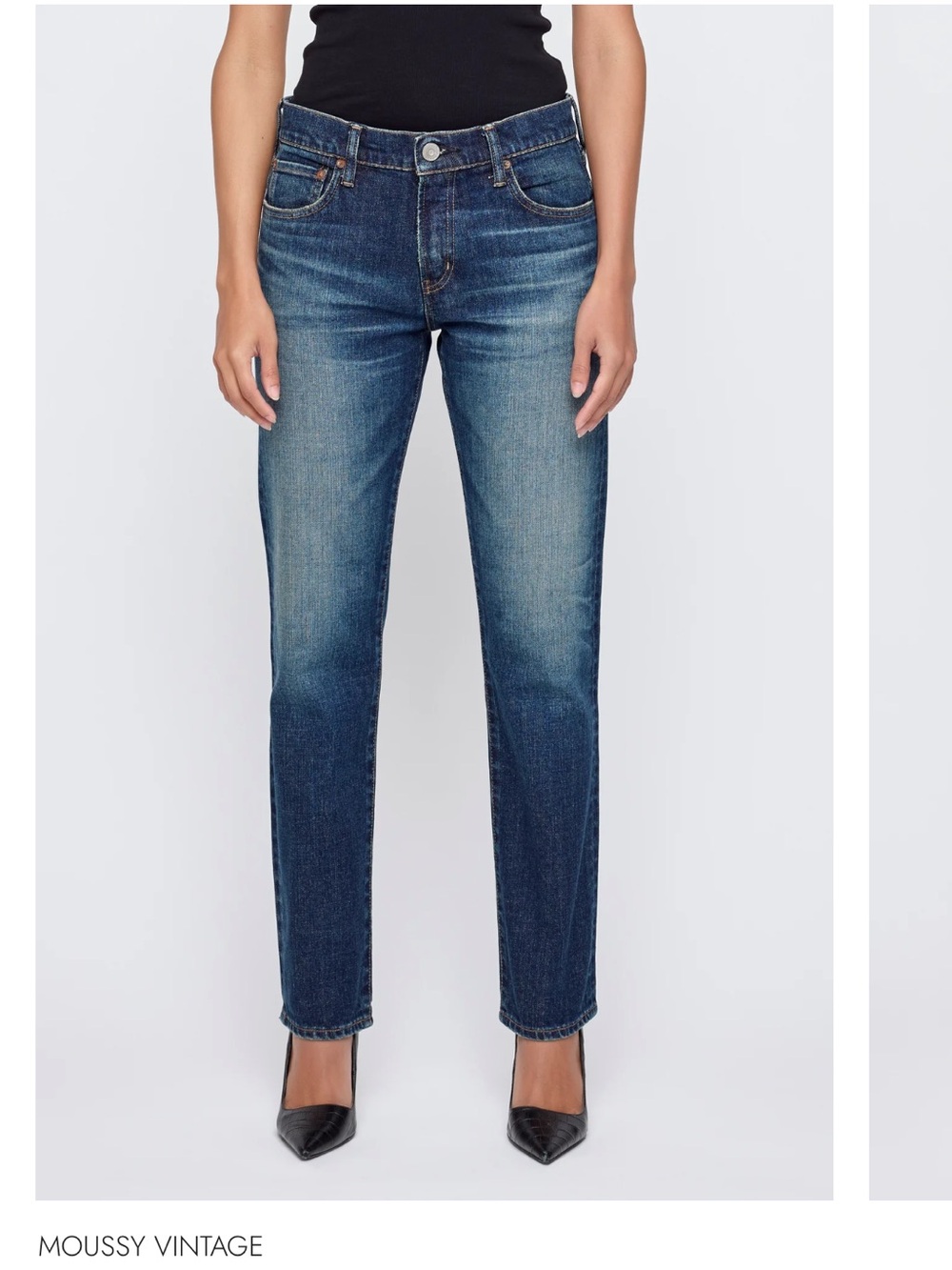 Moussy Vintage Slim-Straight “Leverett”- Mid/Low-RiseJeans - Blue